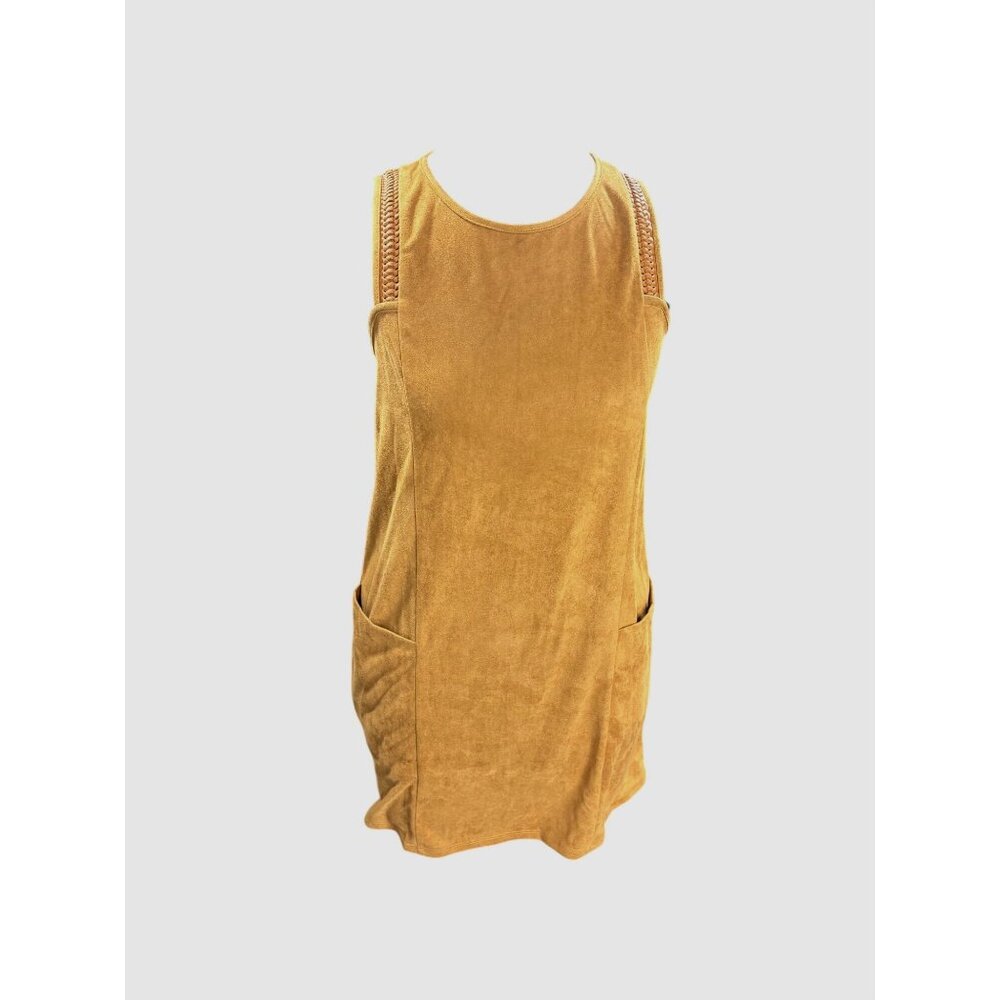 Tan Sleeveless Faux Suede Mini Dress With Braided Strap Details By Monteau Size - Picture 2 of 11